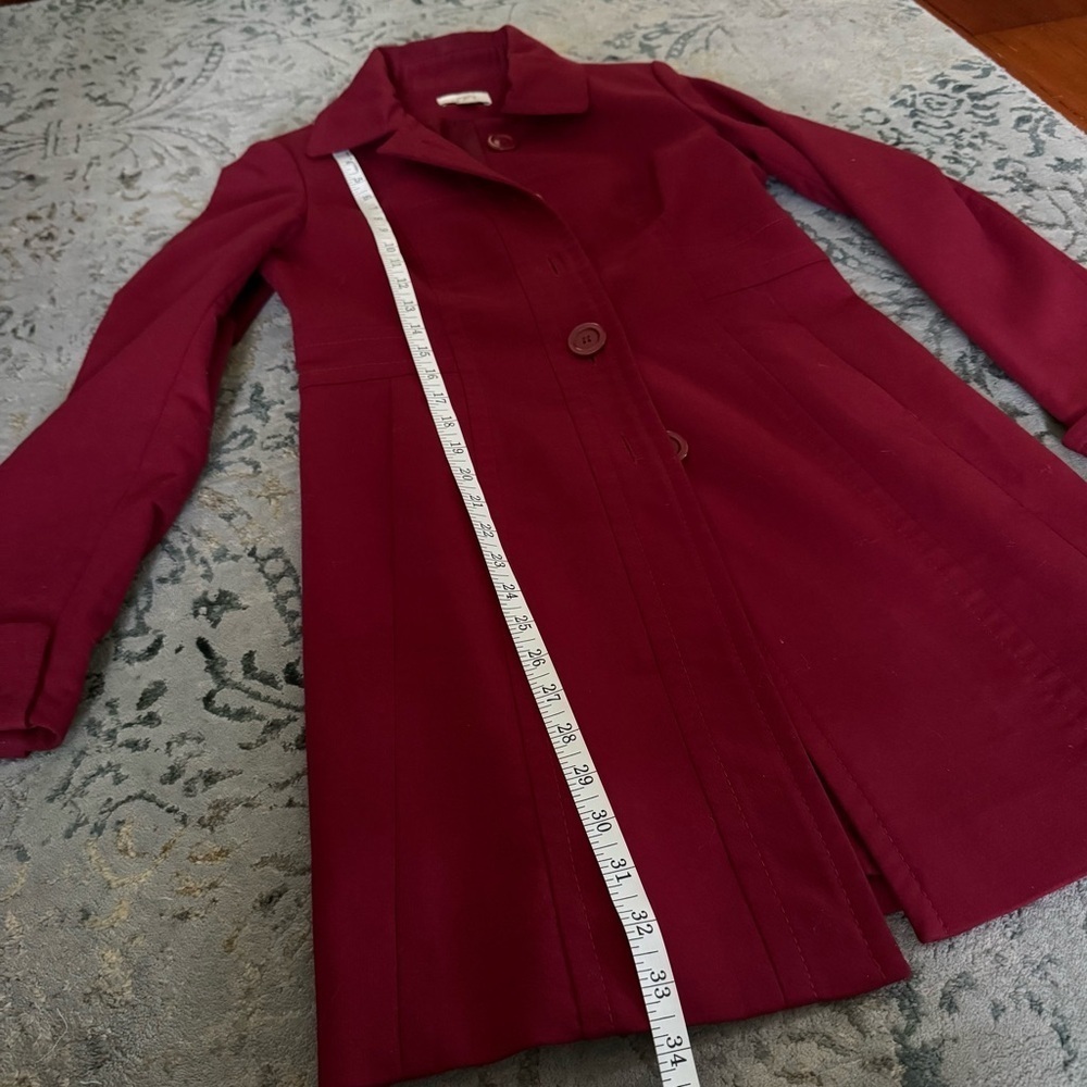 LOFT Cherry Red Trench Coat with Tailored Mid-Length Style - Picture 11 of 12